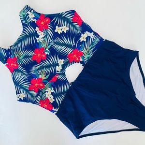 Cupshe Tropical Floral One-Piece Cutout Swimsuit